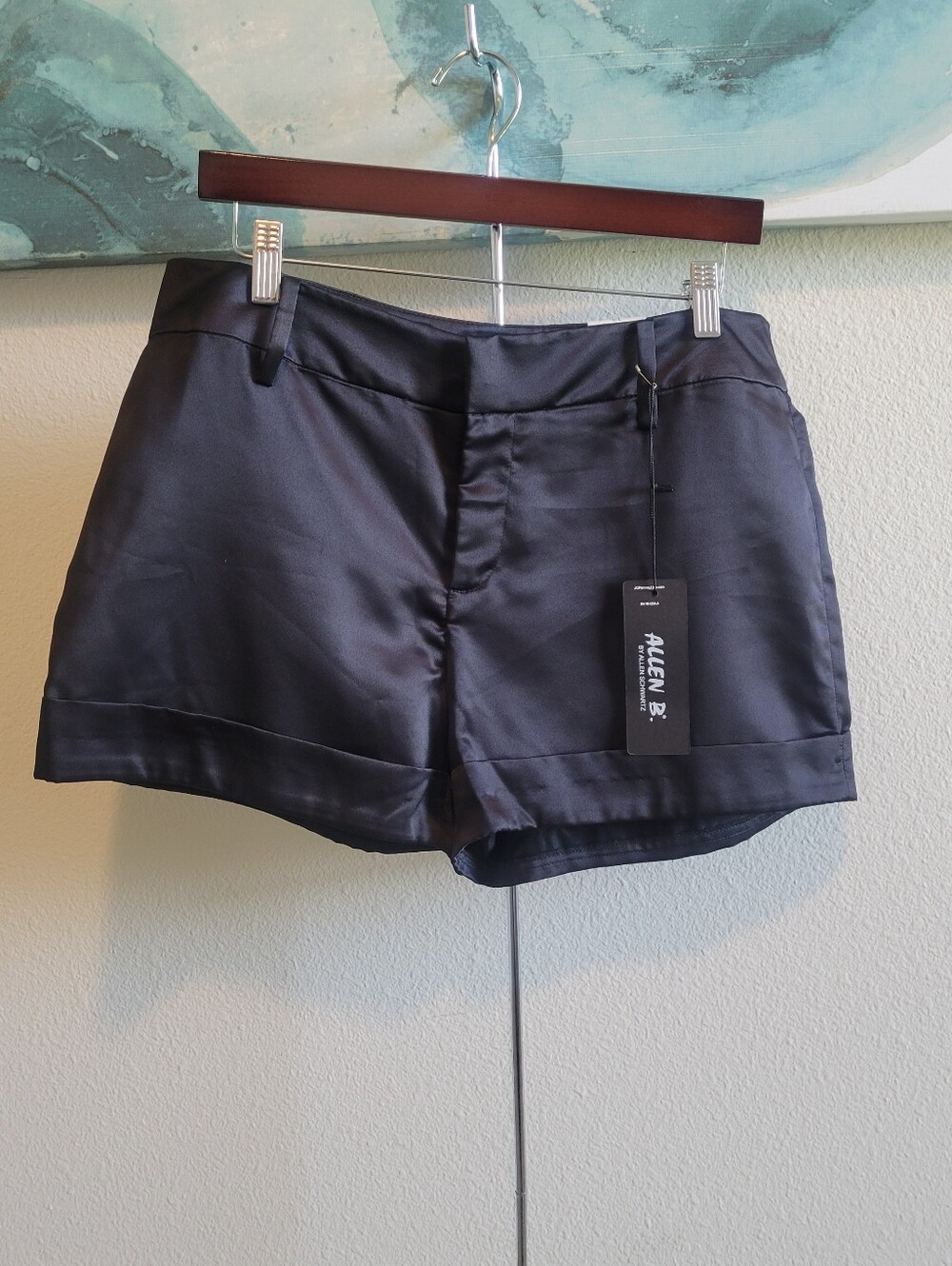 Allen B. By Allen Schwartz Black Satin High-Waist Dress Shorts